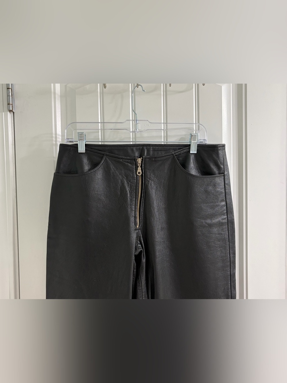 Vintage First Women's Black Genuine Leather Straight Pants Front Zip Lined 12 - Picture 3 of 12